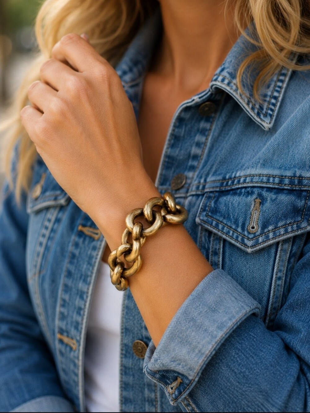J Crew Chunky BOLD Oxidized Brass Tone Link Bracelet Rapper Lifesaver Clasp